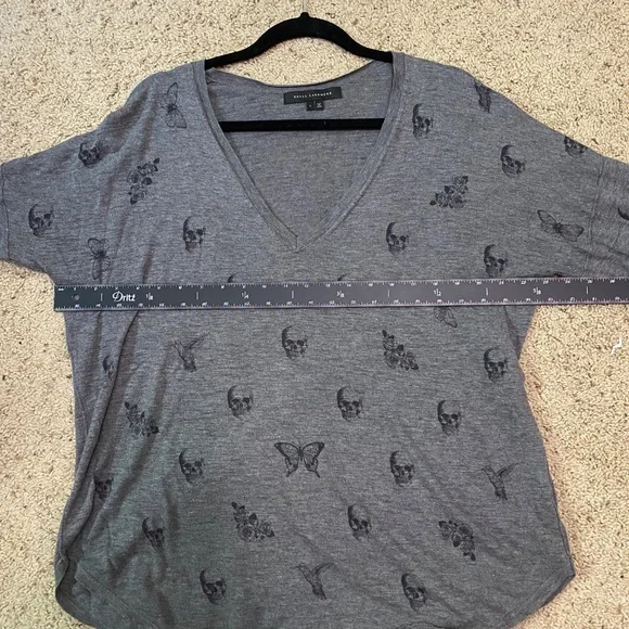 Skull Cashmere Cotton V-neck Large skulls butterflies hummingbirds flowers - Picture 7 of 8